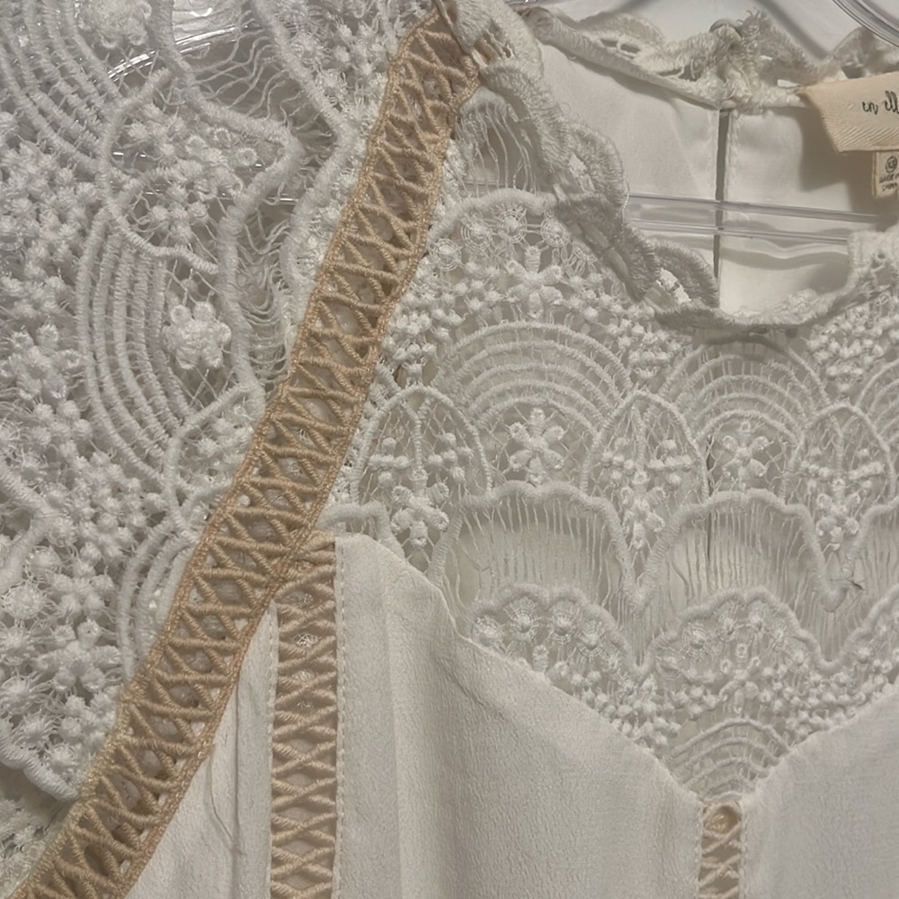 Anthropologie En Elly White Tan Lace Blouse Cottage Romantic Size XS - Picture 4 of 9